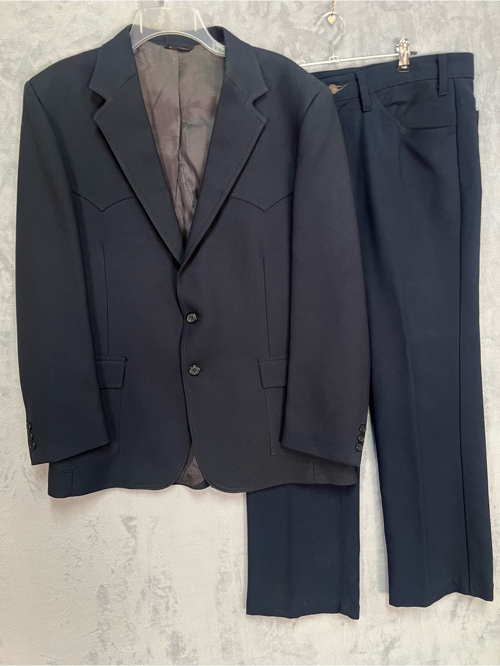 Vtg 70s Levis Western Wear Leisure Suit Navy Blue Jacket 44R Pants 34x32 USA
